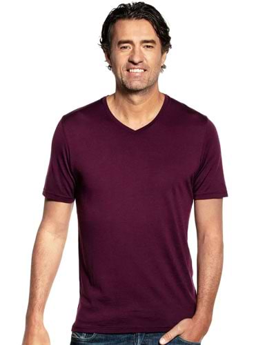 Paars t-shirt met v-hals van merinowol