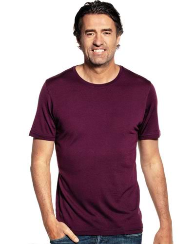 Paars t-shirt met ronde hals van merinowol