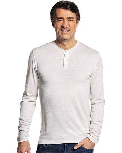 Wit t-shirt met lange mouw en 3 knopen van merinowol