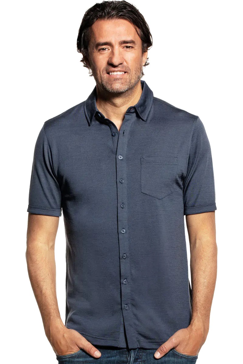 Sommerhemd Herren Kurzarm grau-blau