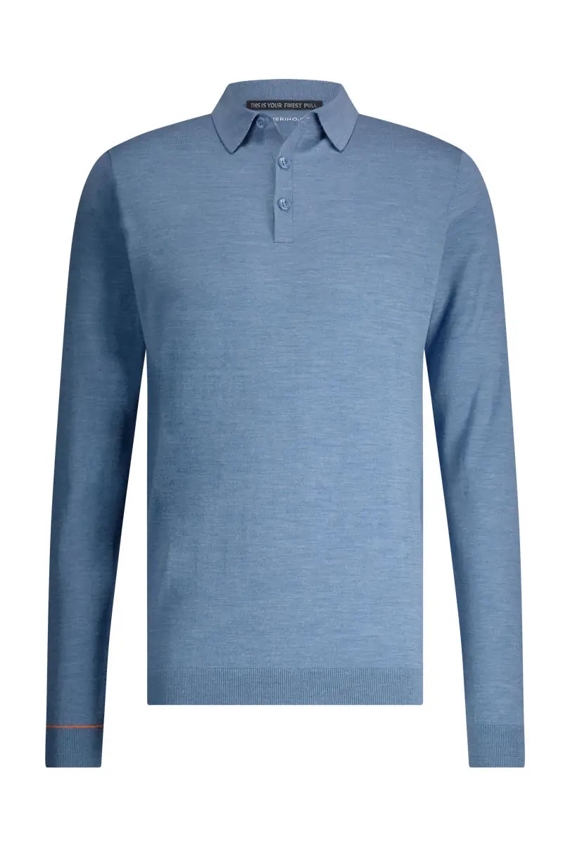 Feinstrickpullover für Herren mit Polokragen in kühlem Hellblau