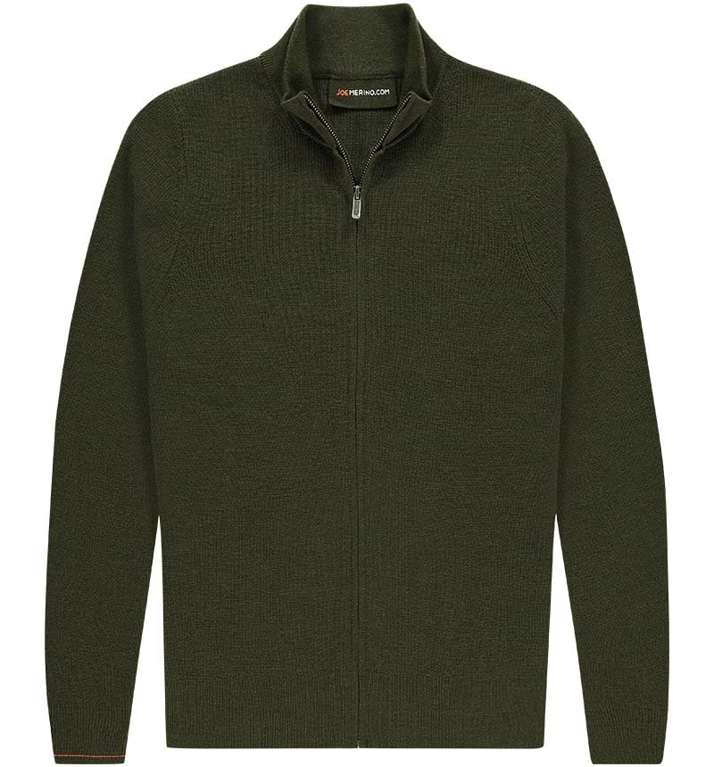 Herren Strickjacke Reißverschluss Dunkelgrün
