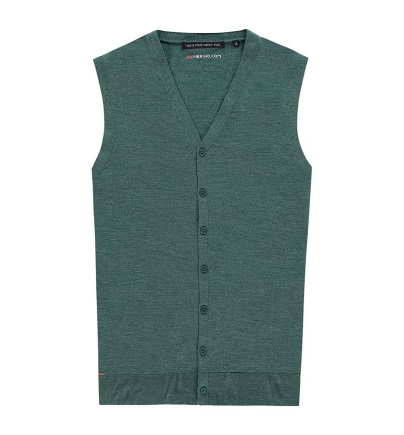 Strickjacke Merino Knöpfe grün ohne Ärmel