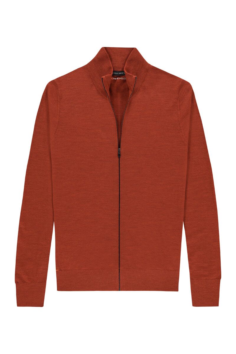 Dünne Strickjacke Herren mit Reißverschluss Rostrot