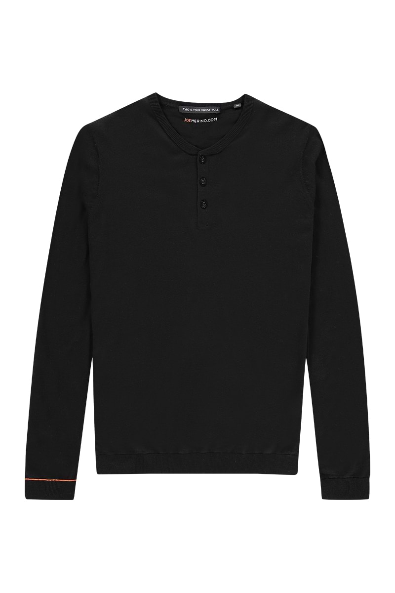 Feinstrickpullover Herren Rundhals schwarz