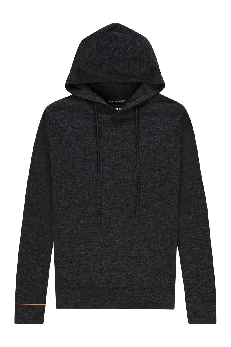 Dunkelgrauer Feinstrickpullover aus Merinowolle mit Kapuze für Herren