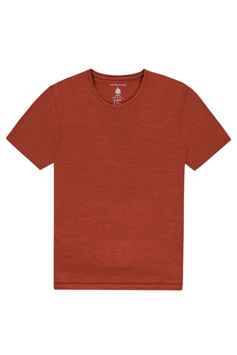 Merino Funktionsshirt mit Rundhals-Ausschnitt in Rostrot