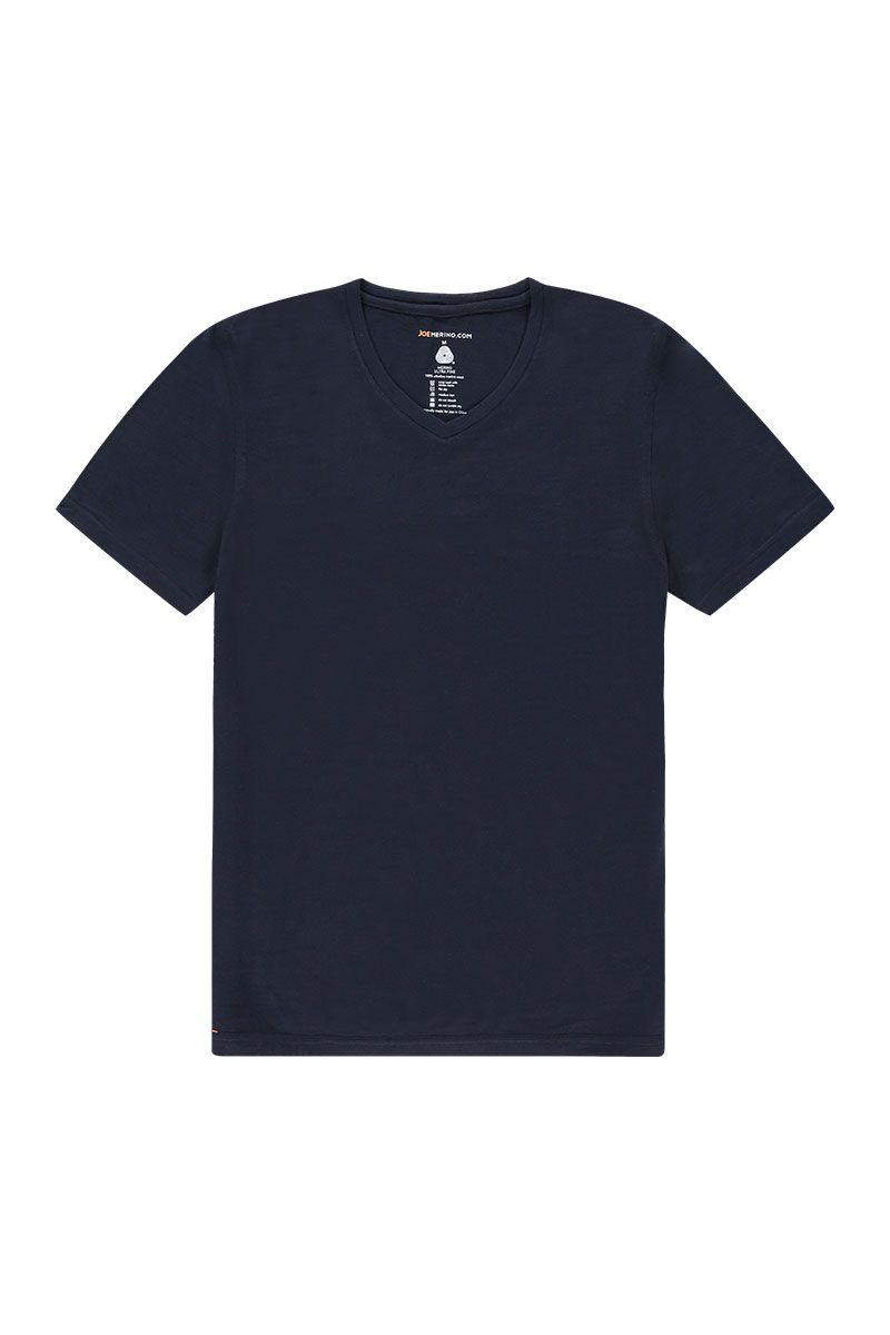 Merino Funktionsshirt mit V-Ausschnitt in Dunkelblau