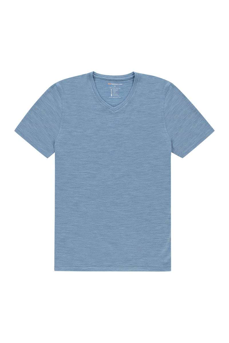 Merino Funktionsshirt mit V-Ausschnitt in Hellblau