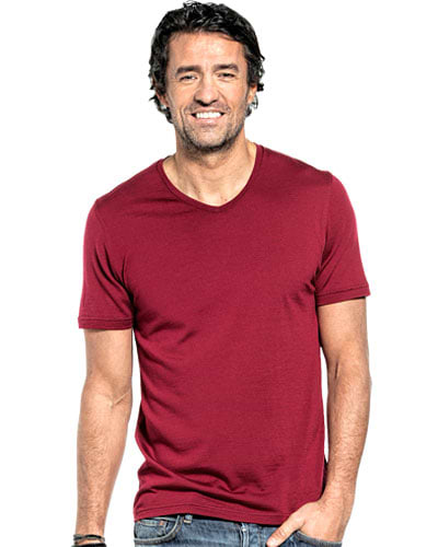 Merino Funktionsshirt mit V-Ausschnitt in Dunkelrot
