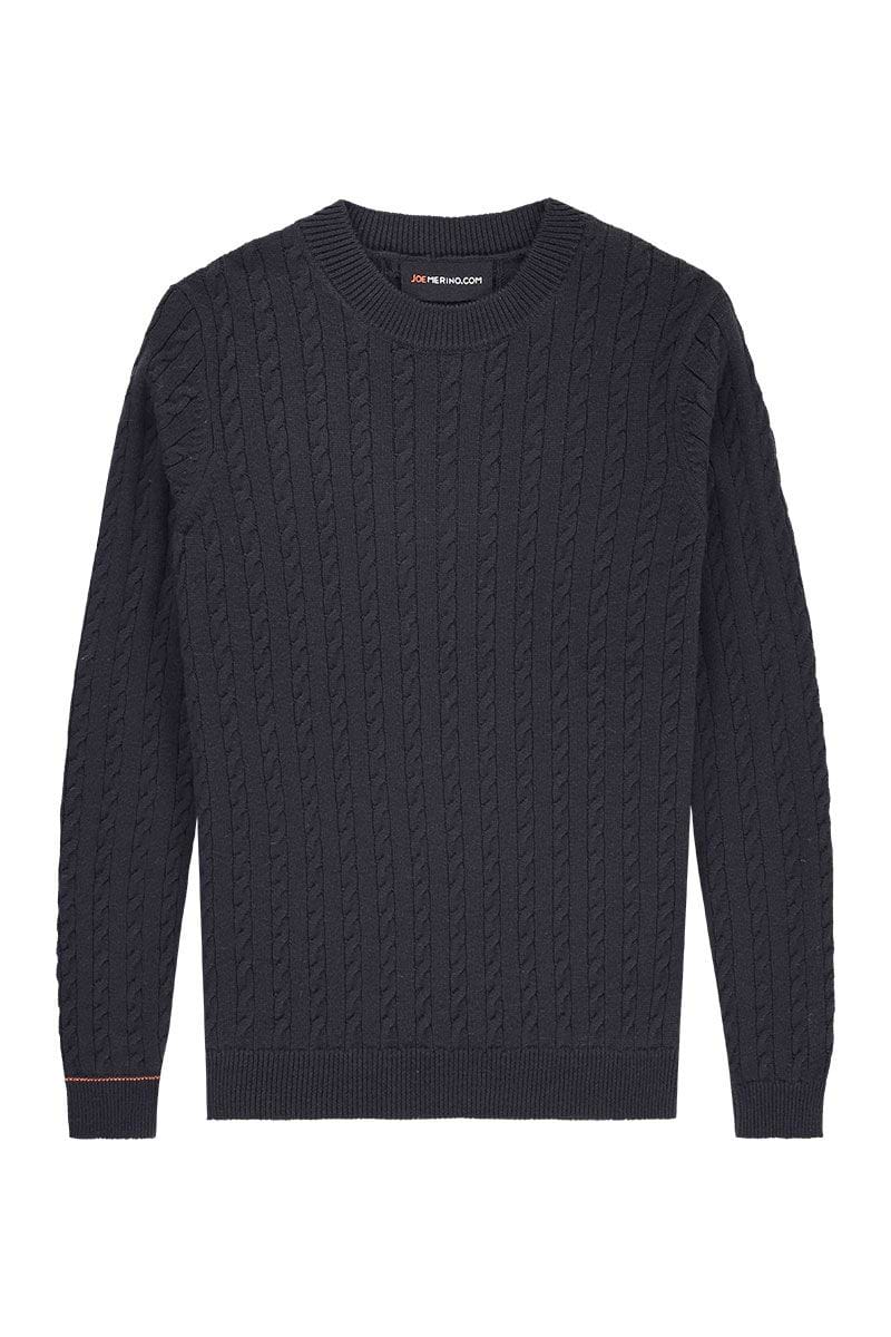 gebreide kabeltrui het donkerblauw