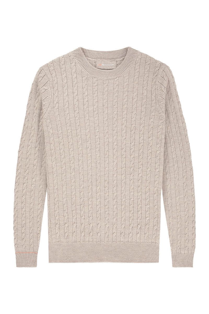 gebreide kabeltrui in het beige