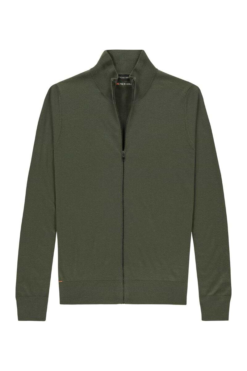 fijn gebreid vest met rits in het groen