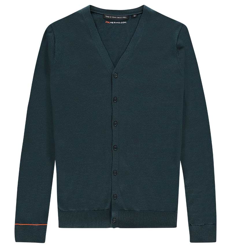 gebreid vest met knopen in het blauwgroen