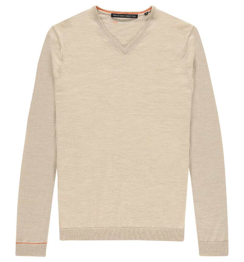 V-hals trui voor lange mannen in het beige