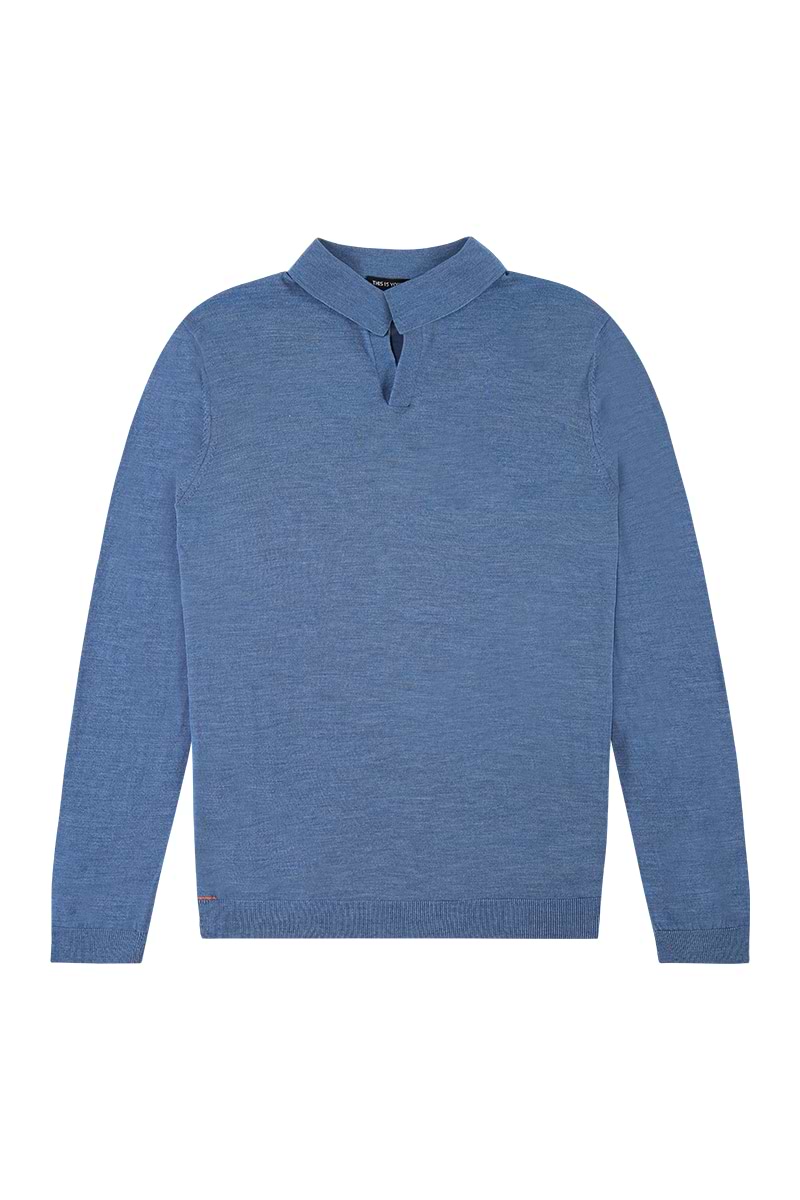  lamswollen polo in het blauw