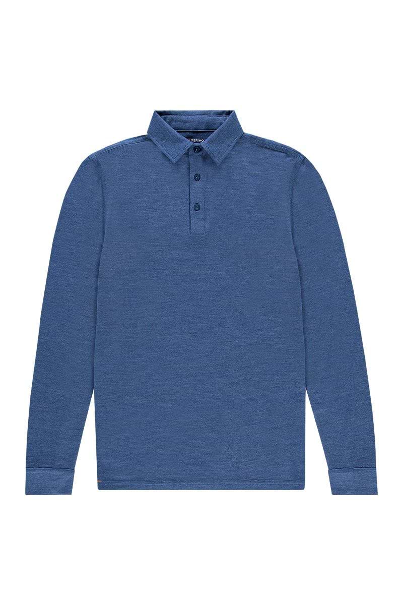Langärmeliges Merino Polo Herren blau