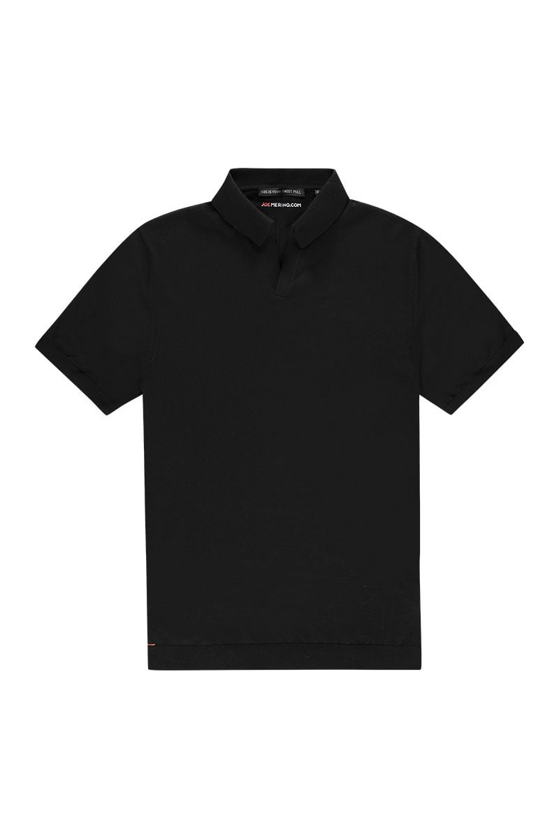 luxuriöses Poloshirt Merinowolle Schwarz